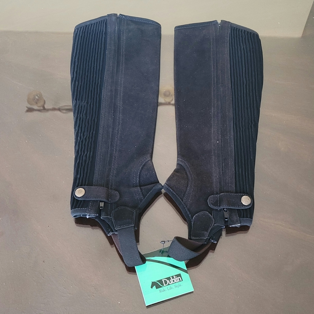 New Equestrian Dublin Comfort Suede Dark Brown Half Chaps Size S